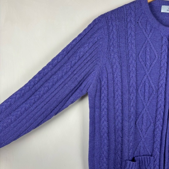 Honor Millburn Purple Cable Knit Zip Cardigan UK M (14-16) Preppy Cottagecore - Picture 4 of 13